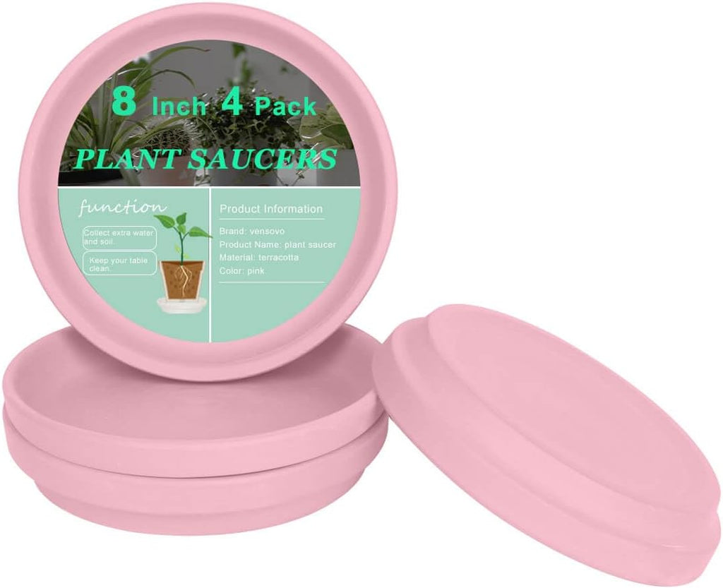vensovo 8 Inch Pink Terracotta Plant Saucer - 4Pcs Middle Round Saucers, Great for Indoor or Outdoor Use