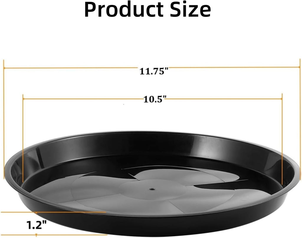 Kichwit 4 Pack 11.75 Inch Plant Saucer, Round Plastic Plant Trays for Indoor & Outdoor (Black, 11.75 Inch)