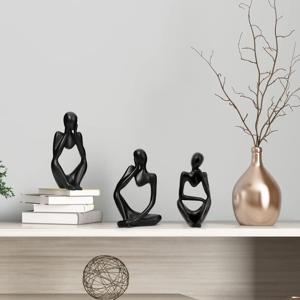 INNOLITES Resin Statue Thinker Style Decoration Abstract Sculptures Collectible Figurines for Home Decor Modern Office Shelf Desktop (Black-Right)