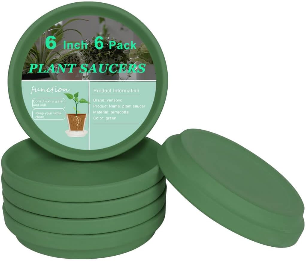 vensovo 6 Inch Green Terracotta Plant Saucer Pots Tray - 6 Pcs Round Planter Saucers for Indoor & Outdoor Plants, Small Clay Trays Perfect for 5 Inch 5.5 Inch 6 Inch Flower Pot