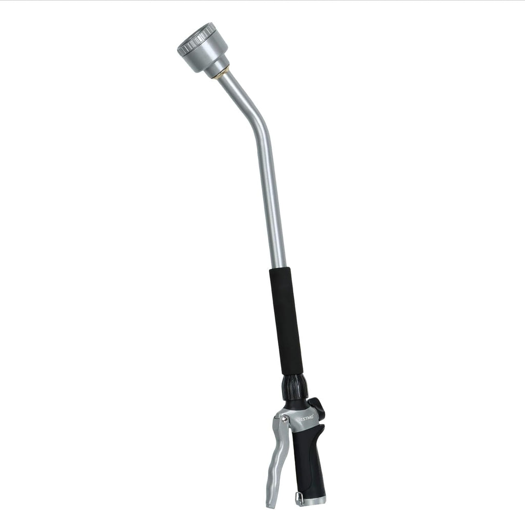 RESTMO Long Watering Wand, 24 Inches Gentle Soft Full Shower Sprayer Wand with Flow Control, Heavy Duty Metal Hose Wand for Hanging Baskets, Shrubs, Plants, Flowers, Garden and Lawn, Black