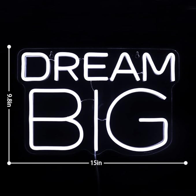 Dream-Big Neon Sign For Wall Decor In Bedroom or Bar,Dream Led Neon Sign For Birthday Gifts,Festivals Decoration,Party Sign Hang on Wall 15 * 9.8inches