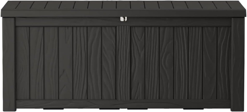 Extra-Large 150 Gallon Outdoor Chest Storage Waterproof - Outside Storage Box & Bench, Resin Deck Chest for Patio/Pool, Lockable UV-Resistant, Onyx Black