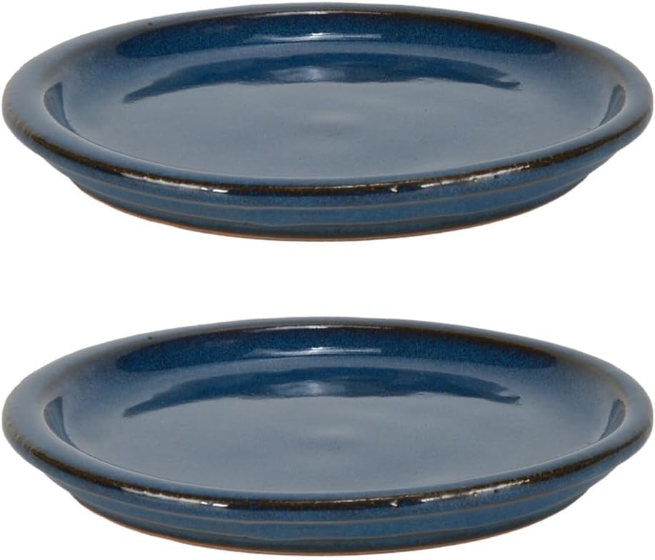 W&W Ceramic Plant Saucer - Plant Trays for Indoor Pots (Blue, 8 inches, 2 Packs)