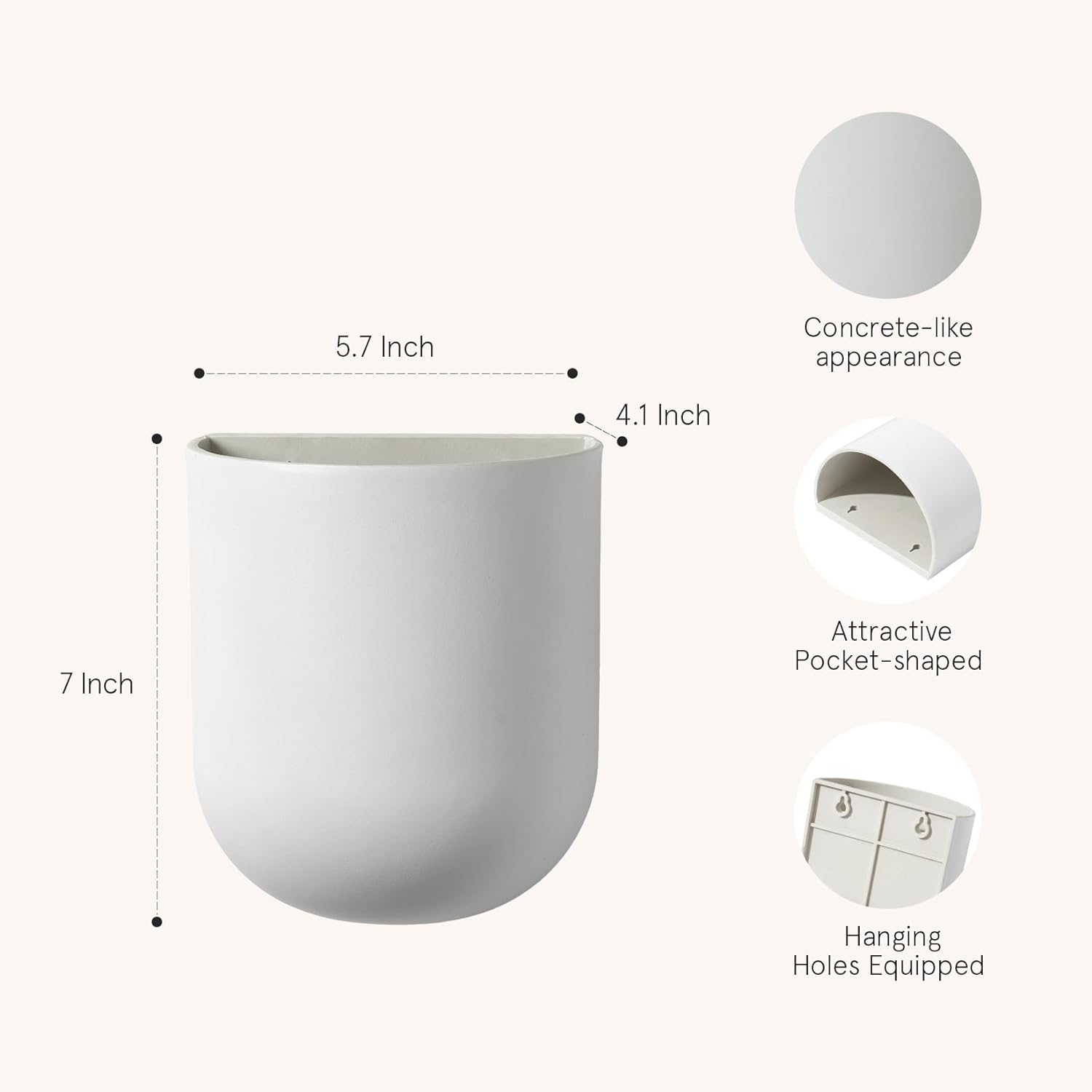 La Jolie Maison Wall Hanging Planters for Indoor Plants，Hanging Flower Pots for Air Plants Succulent, Set of 2, 6 Inch, Porcelain White