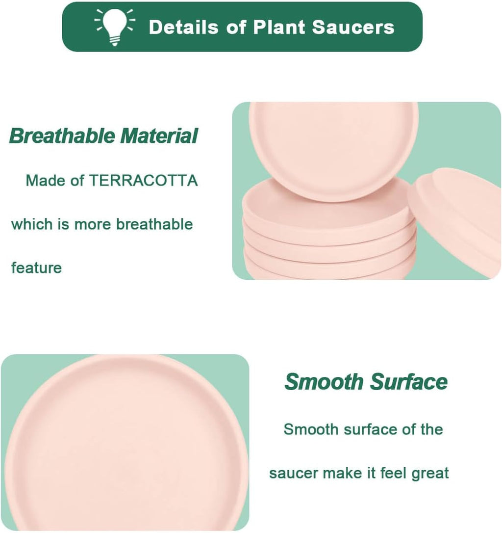 vensovo 8 Inch Pink Terracotta Plant Saucer Pots Tray - 4 Pcs Round Planter Saucers for Indoor & Outdoor Plants, Large Clay Trays Perfect for 7 Inch 7.5 Inch 8 Inch Flower Pot