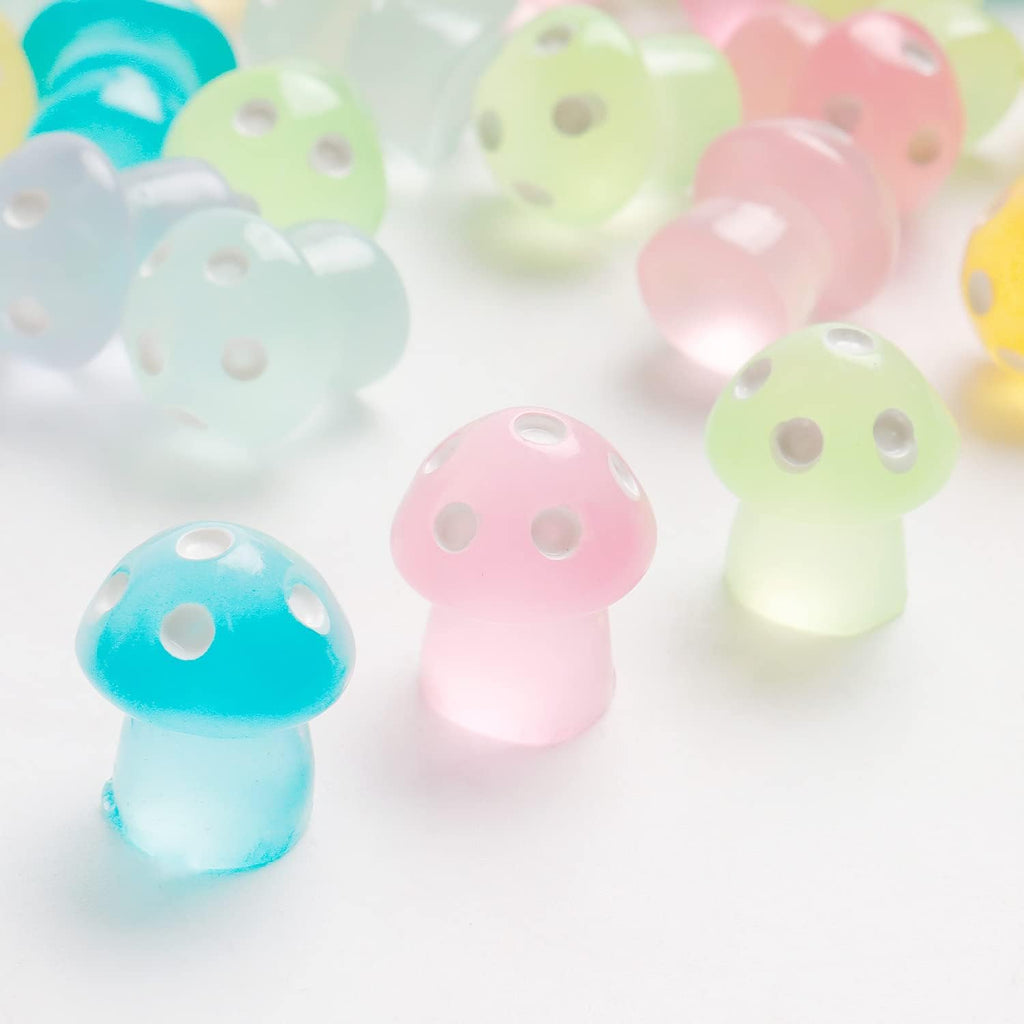 X Hot Popcorn Mini Resin Glow in The Dark Tiny Mushrooms Luminous Mushrooms Decor for Fairy Garden Decoration DIY Craft Micro Landscape 100PCS