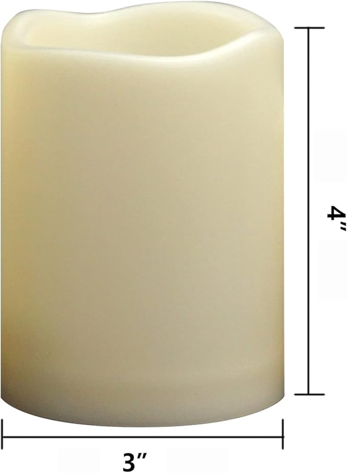 Waterproof Outdoor Battery Operated Flameless Pillar Candles with Timer White Plastic Realistic Flickering Fake Electric LED Lights for Lantern Garden Wedding Christmas Decorations 3”x4” 6 Pack