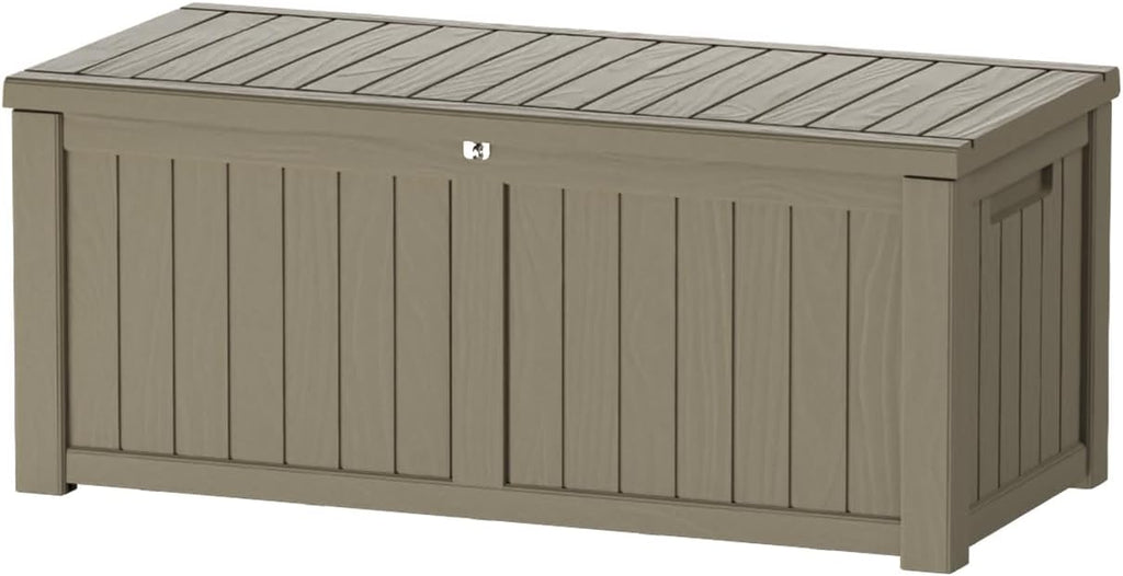 150 Gallon Lockable Resin Deck Box, Waterproof & UV-Resistant Outdoor Storage Box for Outdoor Cushion Storage, Garden Tools & Pool Accessories Storage, Gray