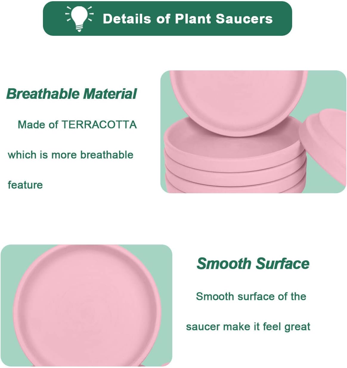 vensovo 8 Inch Pink Terracotta Plant Saucer - 4Pcs Middle Round Saucers, Great for Indoor or Outdoor Use