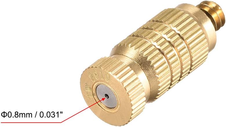 uxcell Brass Misting Nozzle - 3/16-inch Threaded 0.8mm Orifice Dia Fogging Spray Head for Outdoor Cooling System - 5 Pcs Golden