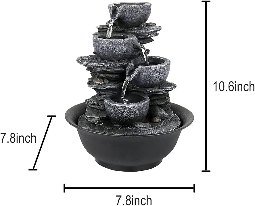 10.6inch Rock Indoor Water Fountain Zen Meditation Tabletop Fountain with LED Light for Home Office Bedroom