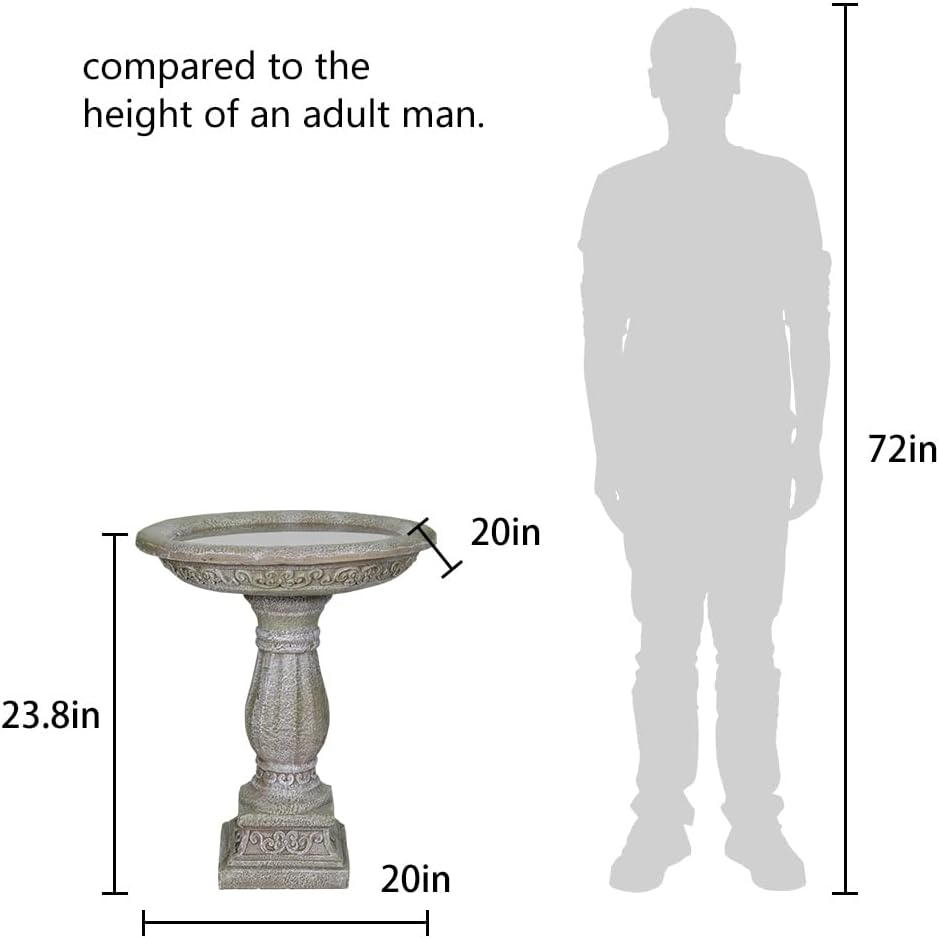 23.8" H * 20" Φ Outdoor Birdbath with Pedestal - Garden Birdbaths Outdoor Decor - Floor Bird Baths for Garden Patio, Yard, Lawn