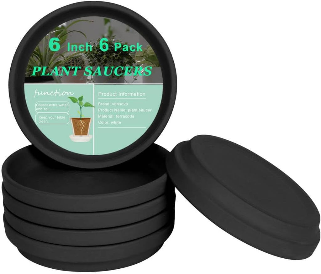 vensovo 6 Inch Black Terracotta Plant Saucer Pots Tray - 6 Pcs Round Planter Saucers for Indoor & Outdoor Plants, Small Clay Trays Perfect for 5 Inch 5.5 Inch 6 Inch Flower Pot