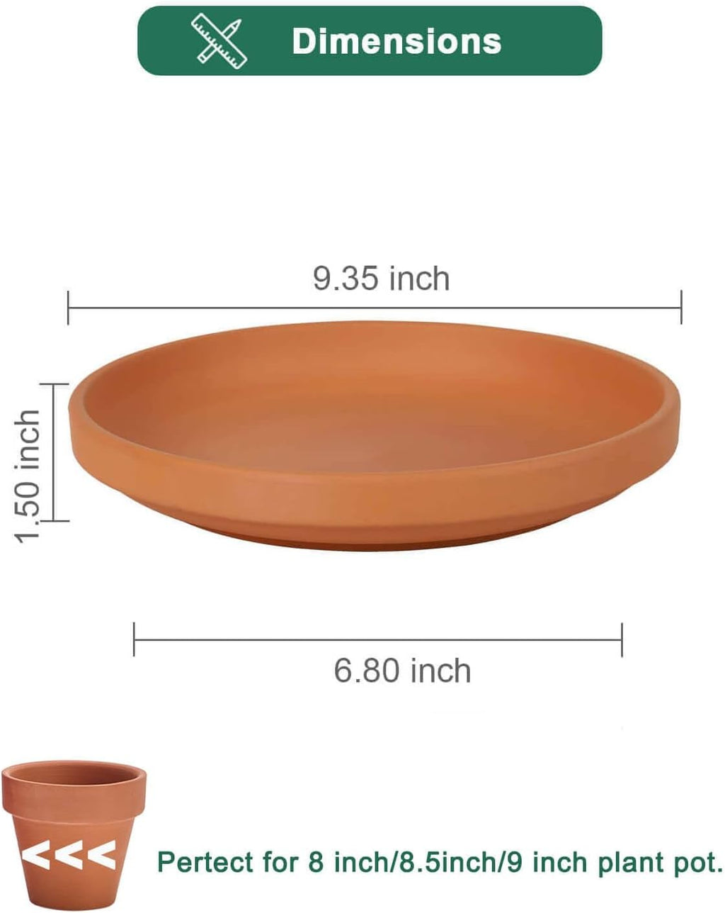 vensovo 9 Inch Terracotta Plant Saucer Pots Tray - 4 Pcs Round Planter Saucers for Indoor & Outdoor Plants, Large Clay Trays Perfect for 8 Inch 8.5 Inch 9 Inch Flower Pot