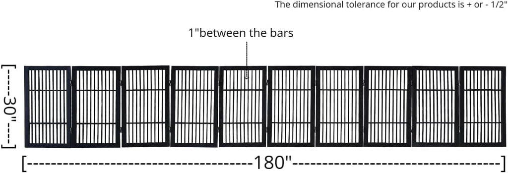 Pet Dog Gate Strong and Durable Freestanding Folding Acacia Hardwood Portable Wooden Fence Indoors or Outdoors by Urnporium (Black Pet Gate, 10 Panel 30" Tall)