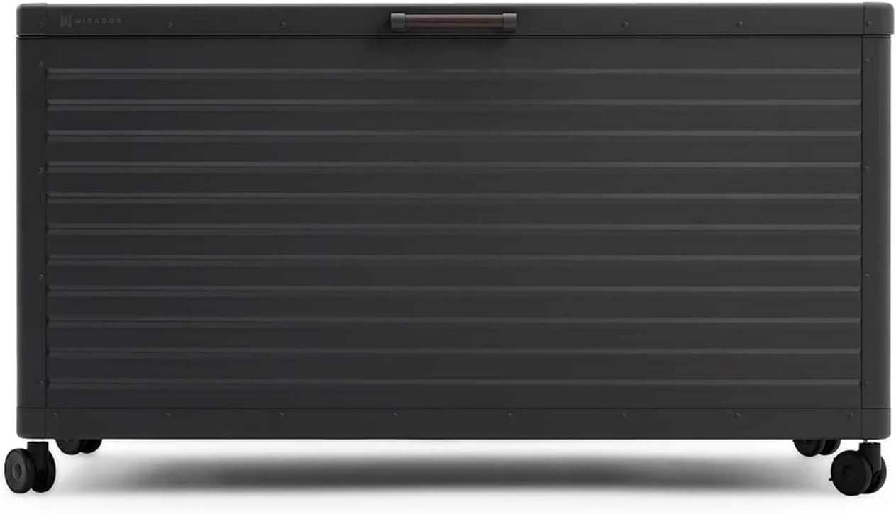 175 Gallon Outdoor Storage Box Waterproof, Metal Deck Box with wheels for Patio Furniture, Garden Tools, Outdoor Cushion, Charcoal