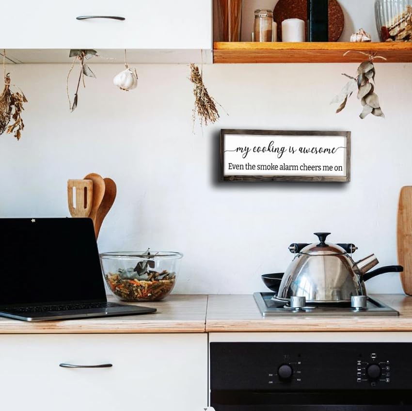 Dazingart Funny Kitchen Sign, My Cooking Is So Awesome, Farmhouse Kitchen Wall Decor,Rustic Quote Wooden Plaque Hanging For Housewarming (cooking)