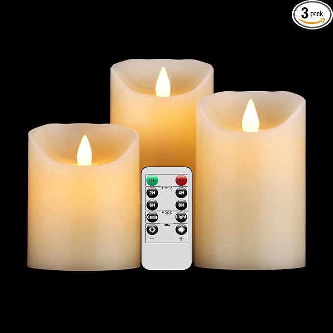 Tappovaly Flameless Flickering Battery Operated Candles 3pack Real Wax Pillar LED Candles with 10-Key Remote Control and 24 Hours Timer for Wedding, Party, Home Decoration (Ivory)