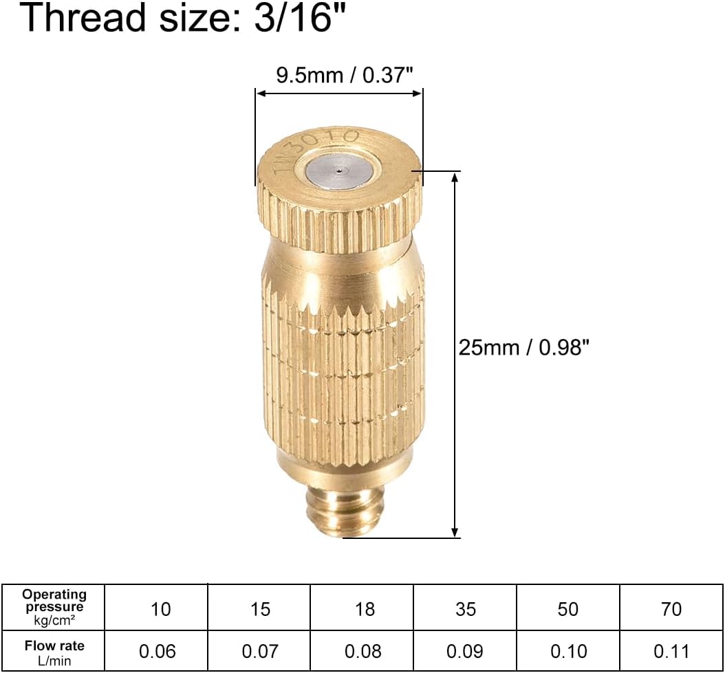 uxcell Brass Misting Nozzle - 3/16-inch Threaded 0.3mm Orifice Dia Fogging Spray Head for Outdoor Cooling System - 5 Pcs Golden