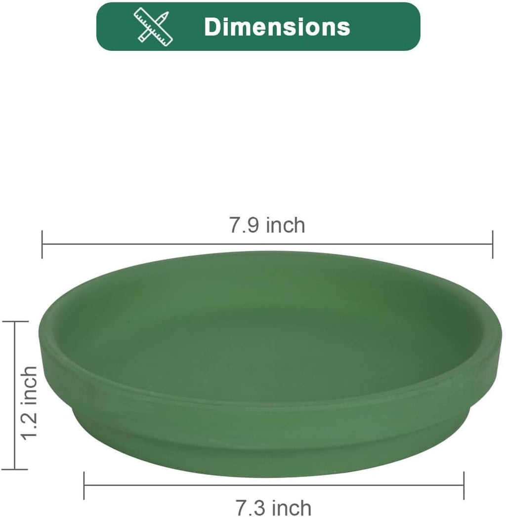 vensovo 8 Inch Green Terracotta Plant Saucer Pots Tray - 4 Pcs Round Planter Saucers for Indoor & Outdoor Plants, Large Clay Trays Perfect for 7 Inch 7.5 Inch 8 Inch Flower Pot