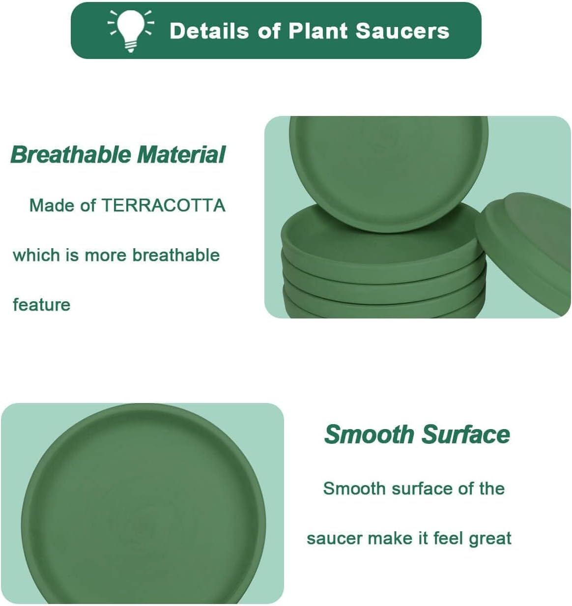 vensovo 8 Inch Green Terracotta Plant Saucer Pots Tray - 4 Pcs Round Planter Saucers for Indoor & Outdoor Plants, Large Clay Trays Perfect for 7 Inch 7.5 Inch 8 Inch Flower Pot