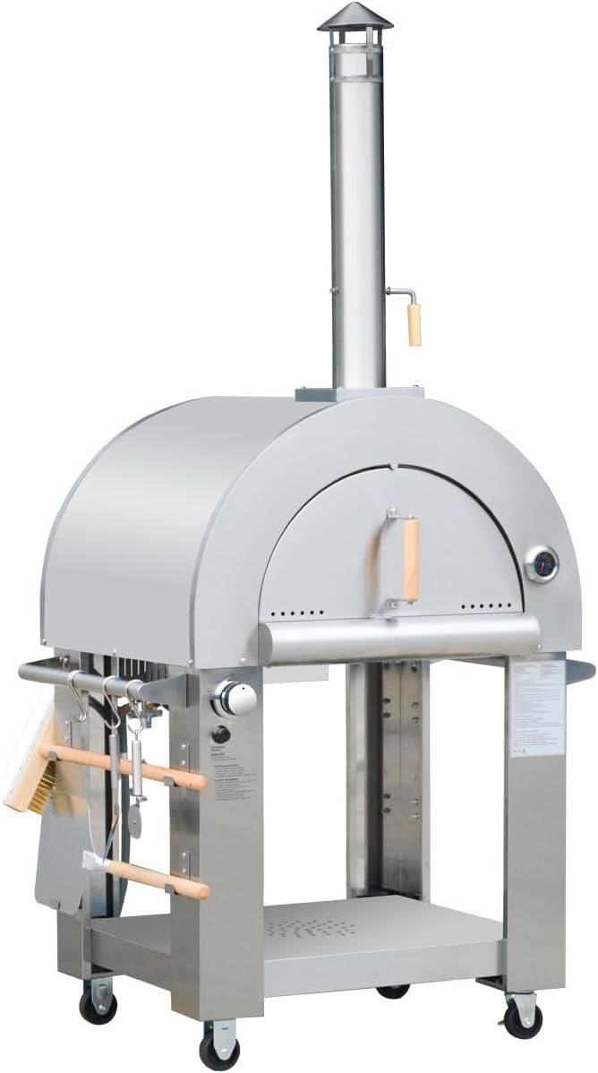 32.5 inch Propane Gas and Wood Fired Pizza Oven, Large Stainless Steel Pizza Oven for Outdoor, Backyard and Party (Silver)