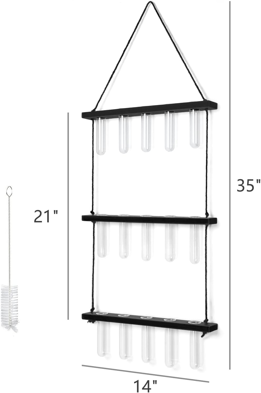 Mkono 3 Tiered Wall Hanging Plant Terrarium with Wooden Stand Mini Test Tube Flower Vase Glass Planter for Hydroponic Plant Cutting Home Garden Office Decor Gift