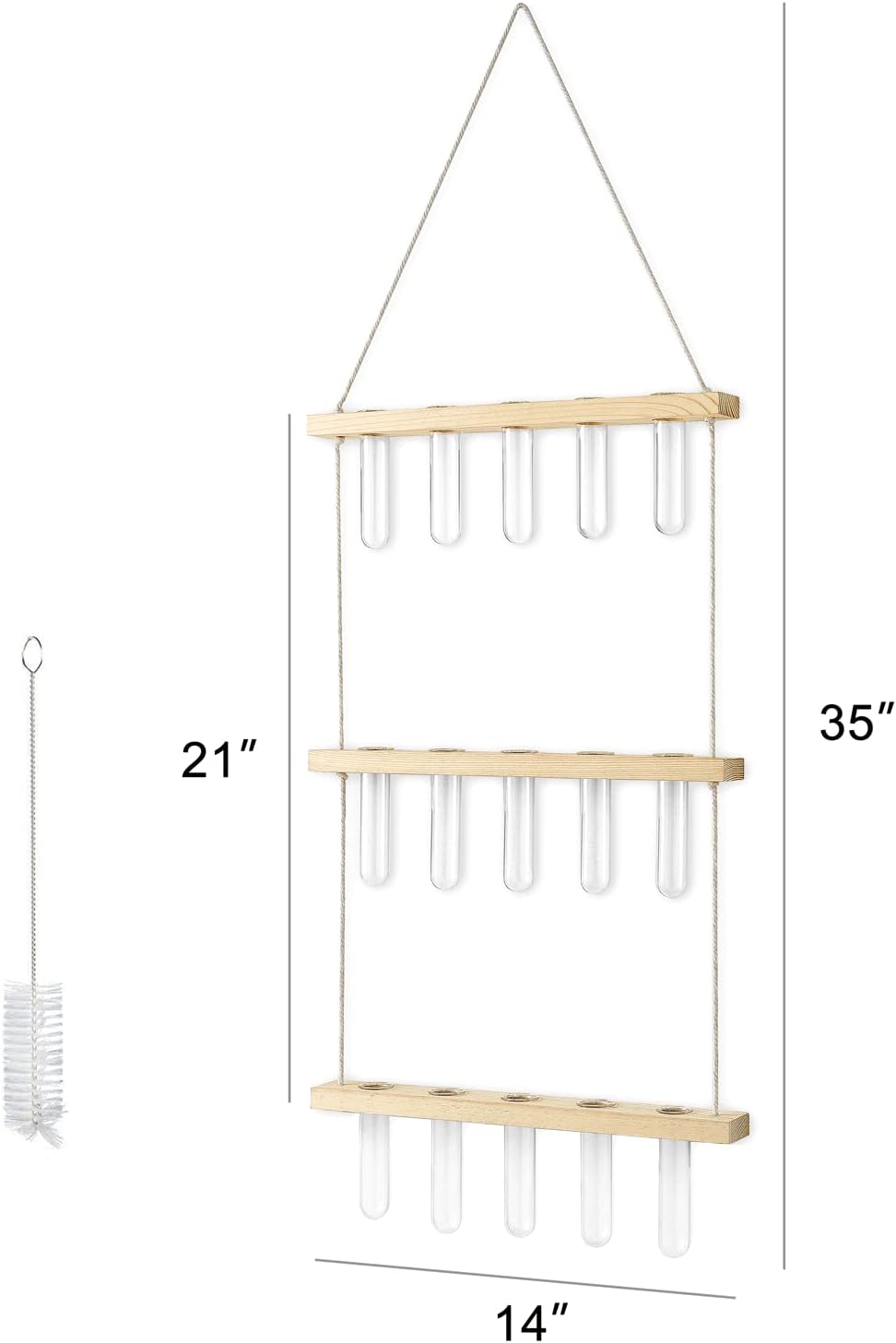 Mkono 3 Tiered Wall Hanging Plant Terrarium with Wooden Stand, Glass Planter for Hydroponic Plant Cutting, Home Garden Office Decor, Gift