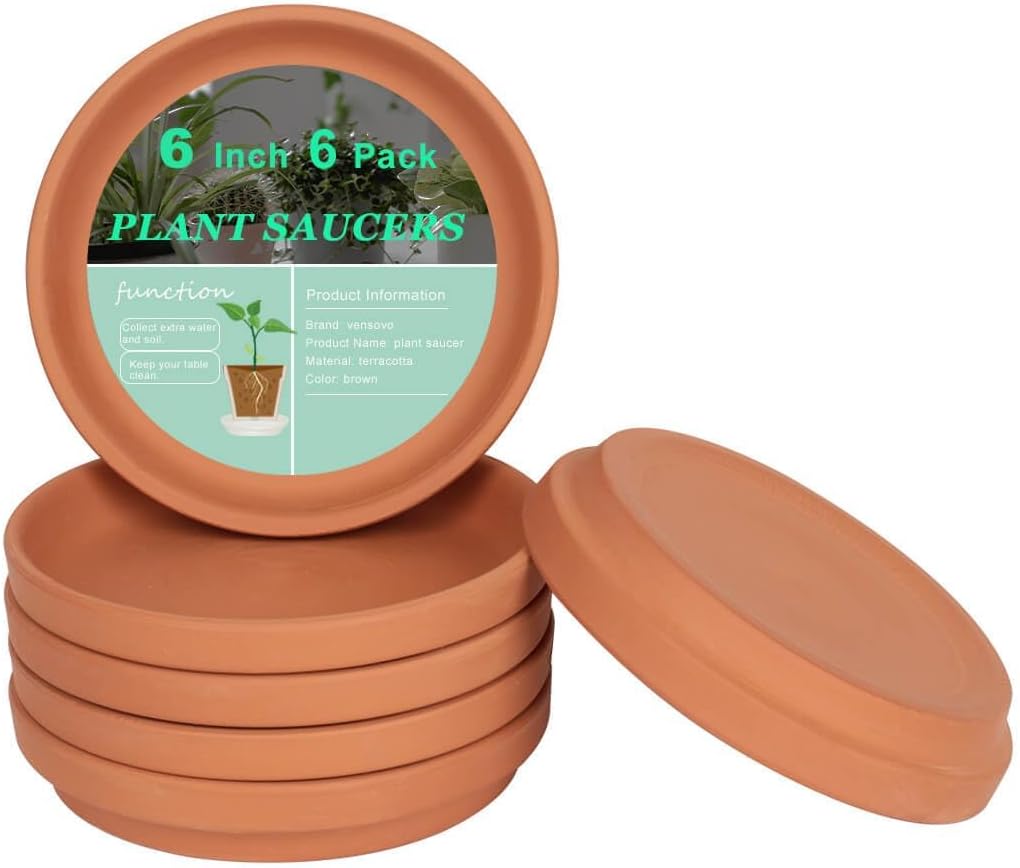 vensovo 6 Inch Terracotta Plant Saucer Pots Tray - 6 Pcs Round Planter Saucers for Indoor & Outdoor Plants, Small Clay Trays Perfect for 5 Inch 5.5 Inch 6 Inch Flower Pot