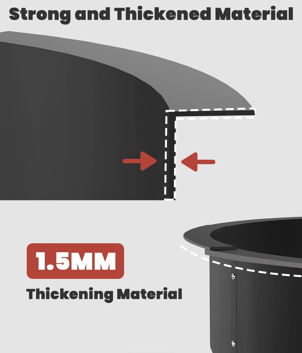 31 Inch Inner Round Fire Pit Ring Insert for Outside Wood Burning, 35 Inch Outer 31 Inch Inner DIY Outdoor Fire Pit Liner Ring for Garden, Patio, Backyard or Camping, 1.5mm Thick Metal Steel