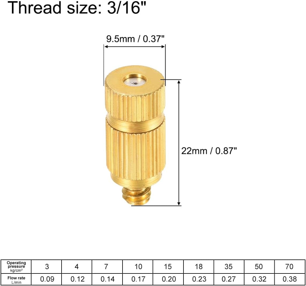 uxcell Brass Misting Nozzle - 3/16-inch Threaded 0.6mm Orifice Dia Fogging Spray Head for Outdoor Cooling System - 5 Pcs Golden