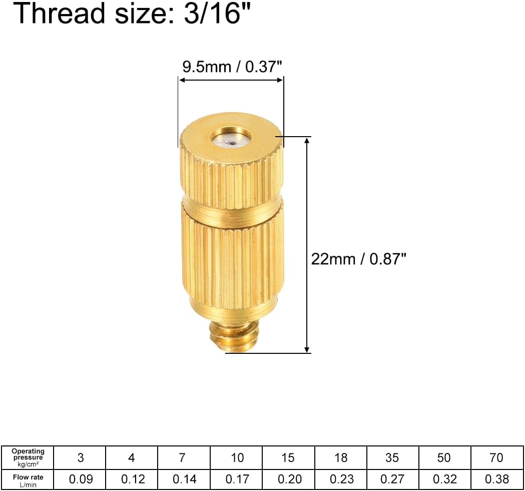uxcell Brass Misting Nozzle - 3/16-inch Threaded 0.6mm Orifice Dia Fogging Spray Head for Outdoor Cooling System - 5 Pcs Golden