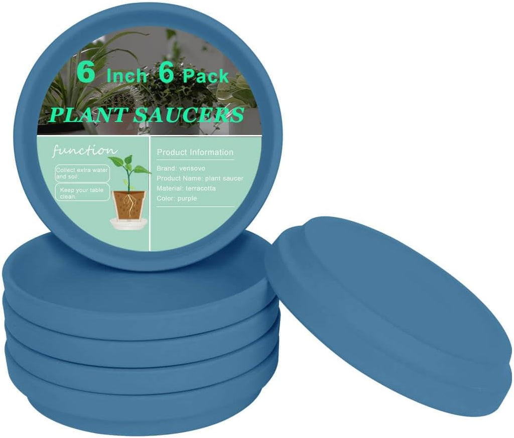 vensovo 6 Inch Steel Blue Terracotta Plant Saucer Pots Tray - 6 Pcs Round Planter Saucers for Indoor & Outdoor Plants, Small Clay Trays Perfect for 5 Inch 5.5 Inch 6 Inch Flower Pot