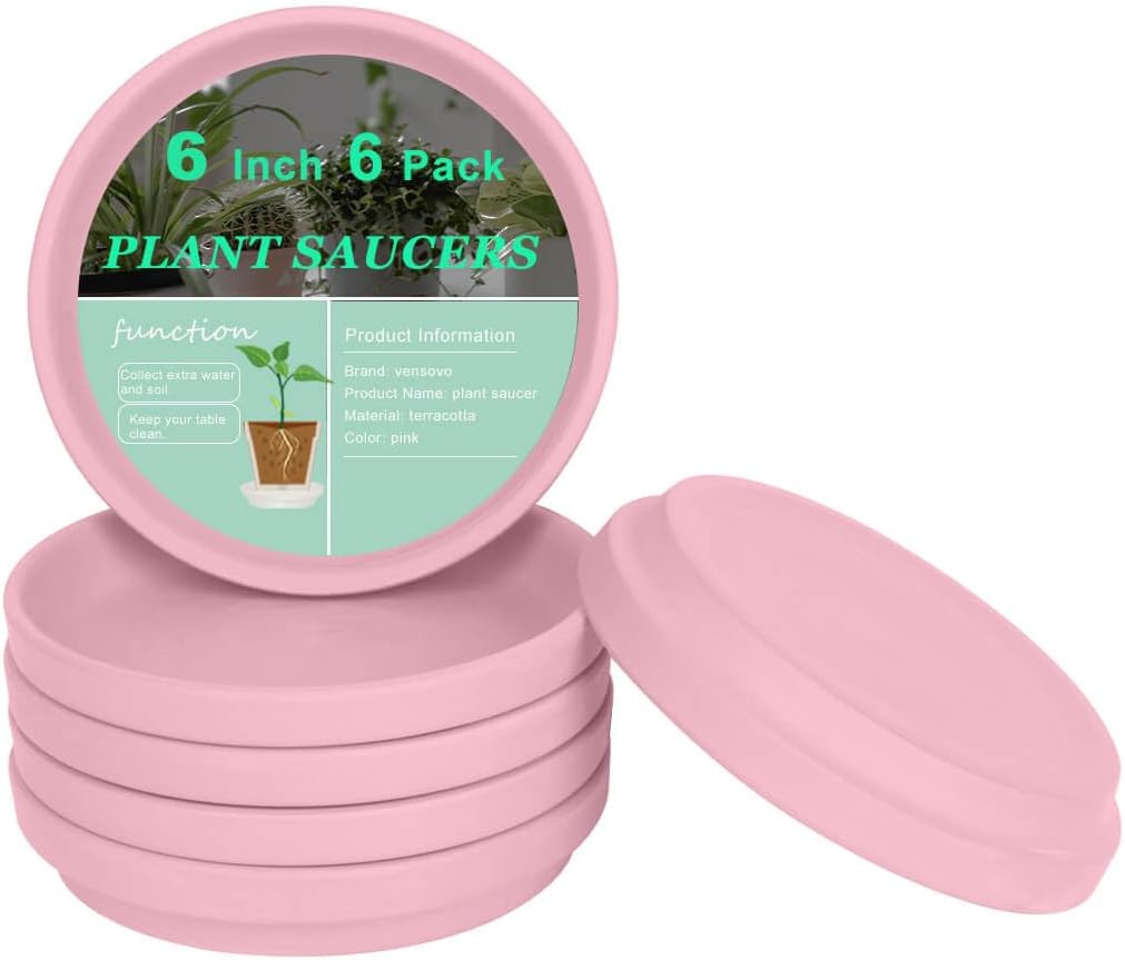 vensovo 6 Inch Peach Pink Terracotta Plant Saucer Pots Tray - 6 Pcs Round Planter Saucers for Indoor & Outdoor Plants, Small Clay Trays Perfect for 5 Inch 5.5 Inch 6 Inch Flower Pot