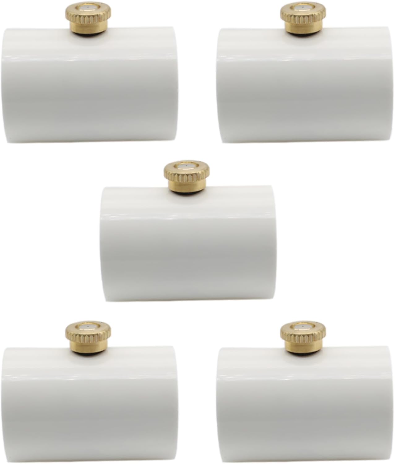 5 Pcs PVC Mist Nozzle Coupling with Brass Mist Nozzle for 1/2 Inch PVC Pipe for Greenhouse Outdoor Misting Cooling System (White)