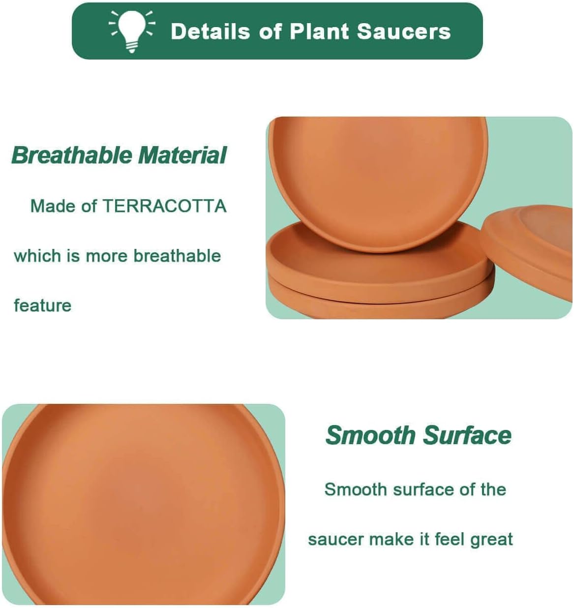 vensovo 9 Inch Terracotta Plant Saucer Pots Tray - 4 Pcs Round Planter Saucers for Indoor & Outdoor Plants, Large Clay Trays Perfect for 8 Inch 8.5 Inch 9 Inch Flower Pot