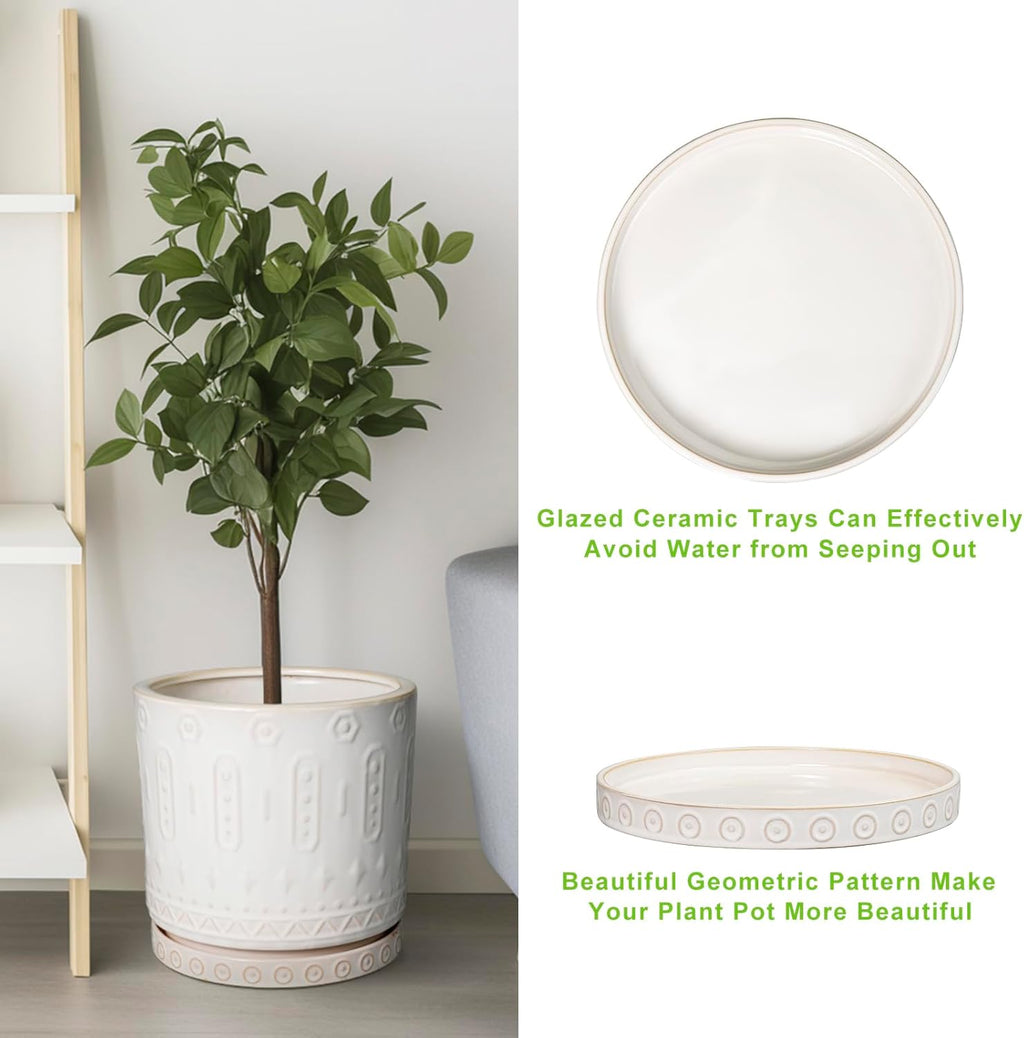 Plant Saucer for Indoors - Ceramic Plant Saucer for Outdoors 11.4 Inch Plant Water Catcher Tray Plant Pot Saucer Plant Drip Tray Drainage Large Plant Plates to Catch Water White