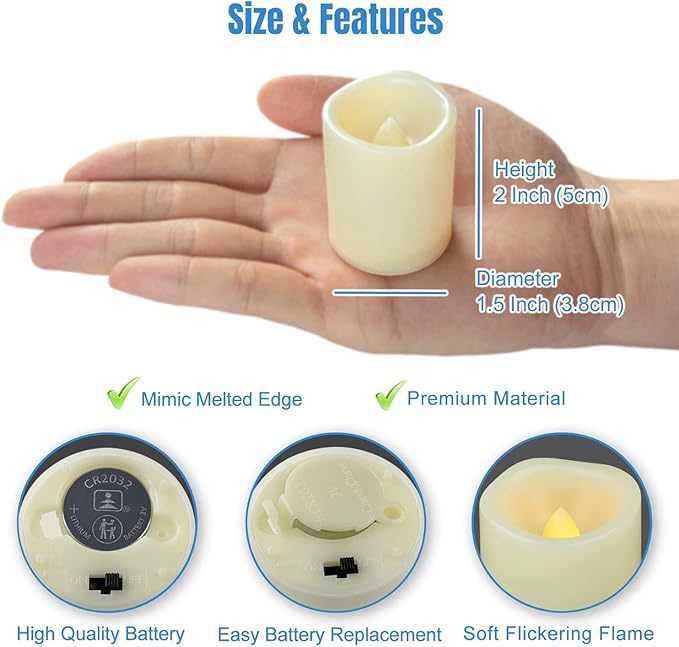 CANDLE IDEA Flameless LED Votive Candles 36 Pack, 1.5" x 2", Battery Operated Flickering Electric Outdoor Flameless Tea Lights, Fake Tealight Candle Bulk for Wedding, Christmas, Halloween Decorations