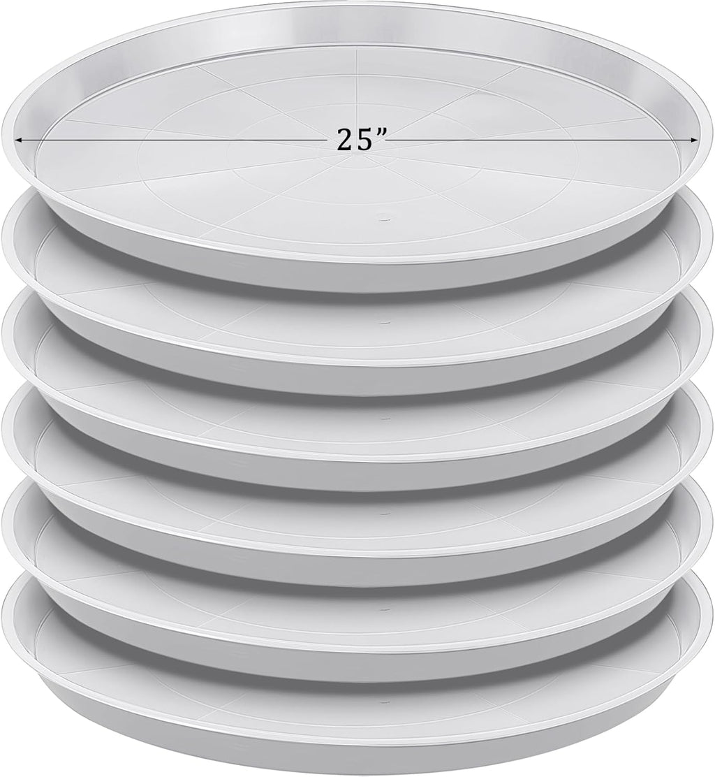 Eccliy 6 Pack Plastic Plant Saucer Heavy Duty Planter Saucers Large Plant Pot Saucers Plastic Water Trays for Indoors and Outdoors Flower Plant Plant Drip (White,25 Inch)