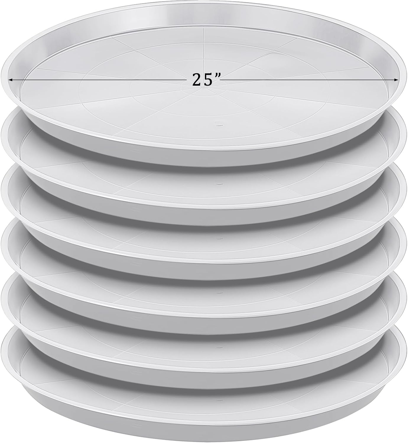 Eccliy 6 Pack Plastic Plant Saucer Heavy Duty Planter Saucers Large Plant Pot Saucers Plastic Water Trays for Indoors and Outdoors Flower Plant Plant Drip (White,25 Inch)