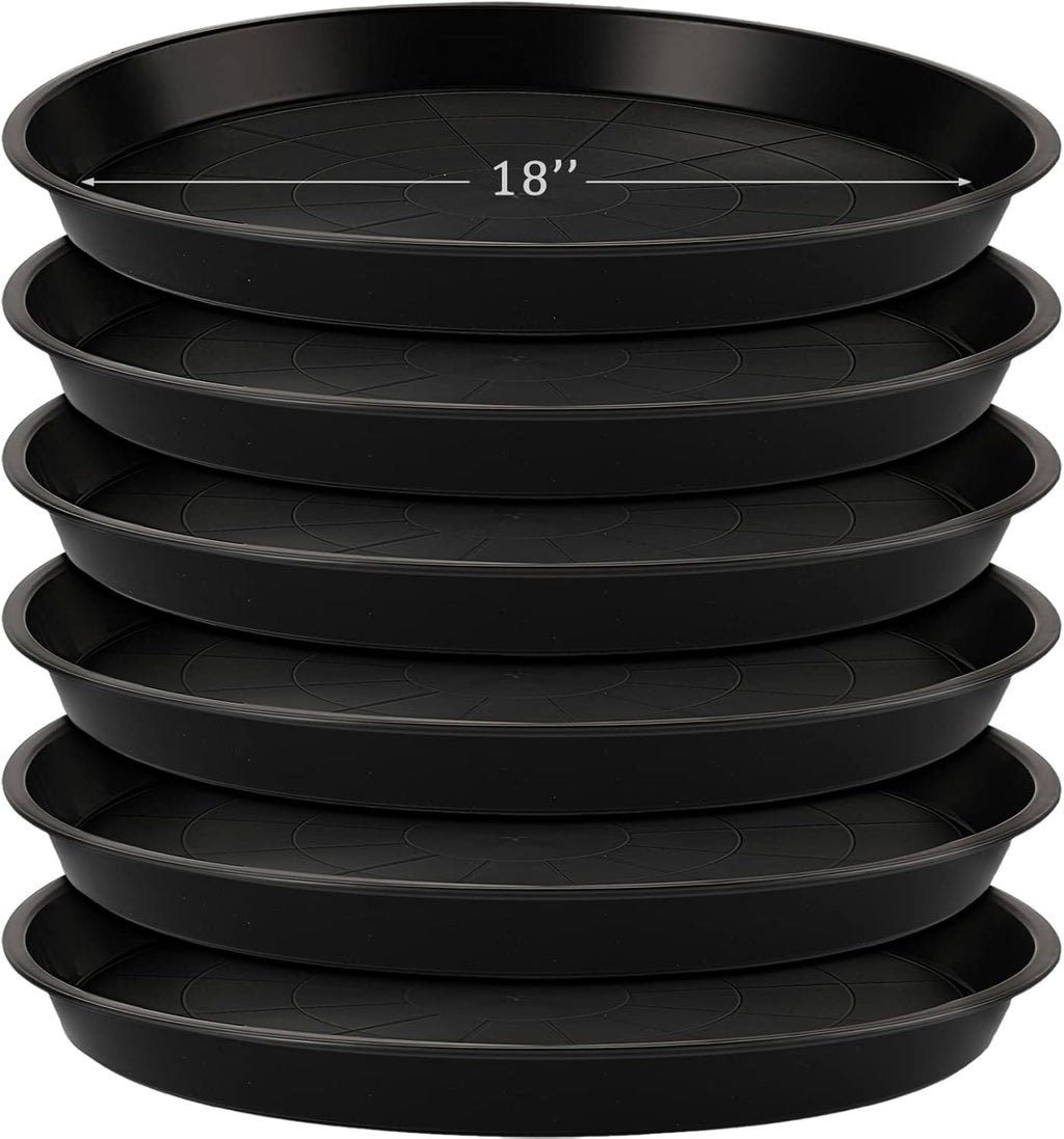 Eccliy 6 Pack Plastic Plant Saucer Heavy Duty Planter Saucers Large Plant Pot Saucers Plastic Water Trays for Indoors and Outdoors Flower Plant Plant Drip (Black,18 Inch)