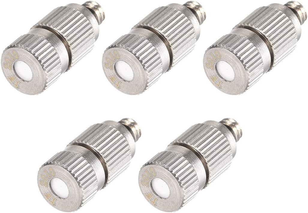 uxcell Brass Misting Nozzle - 3/16-inch Threaded 0.5mm Orifice Dia Fogging Spray Head for Outdoor Cooling System - 5 Pcs Silver Tone