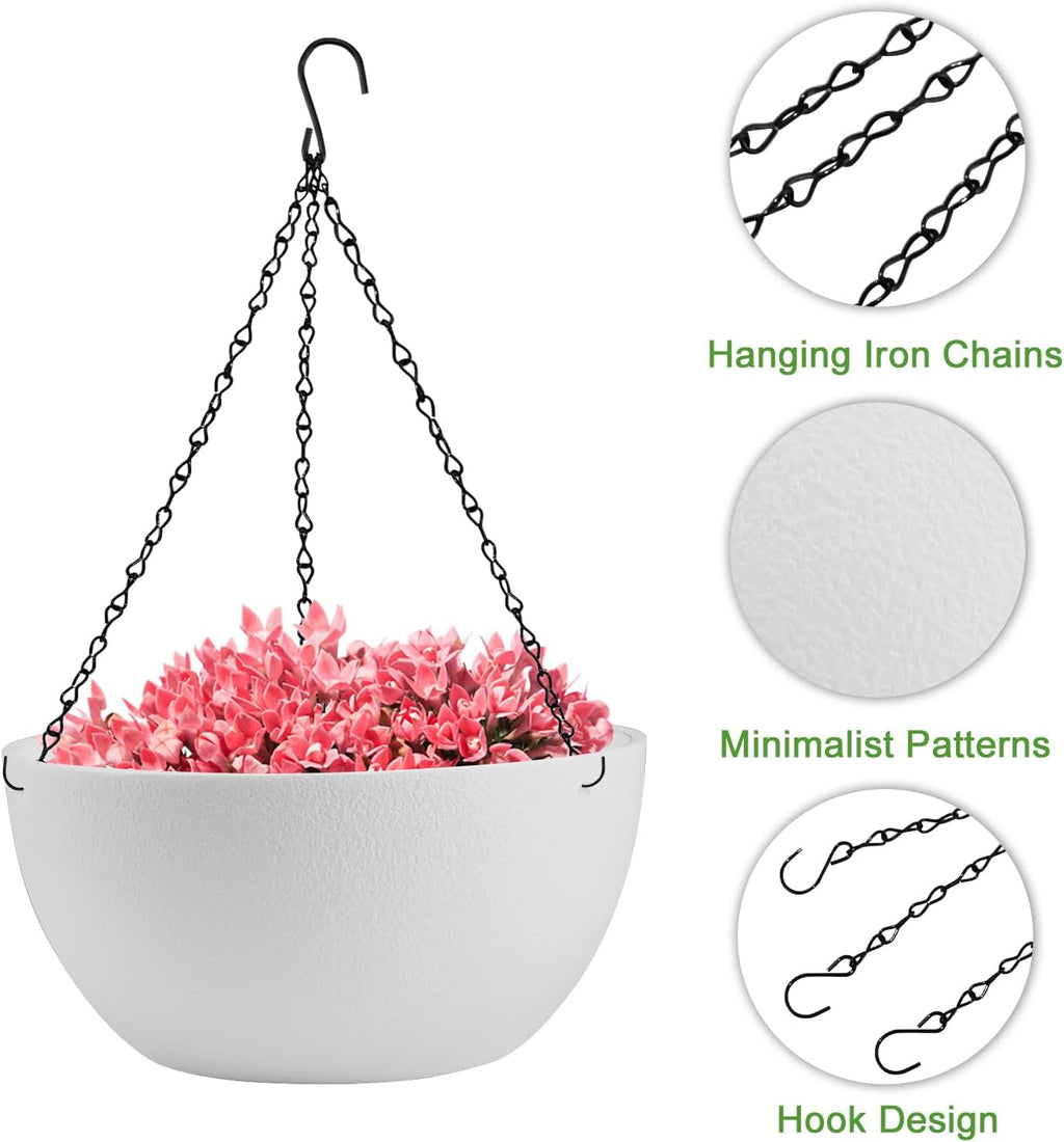 Enenes 2 Pack 13 Inch Large Hanging Planters Outdoor Indoor Round Flower Pots with Drainage Holes and Chain Decorative Hanging Baskets for Garden Porch Balcony Home Decor