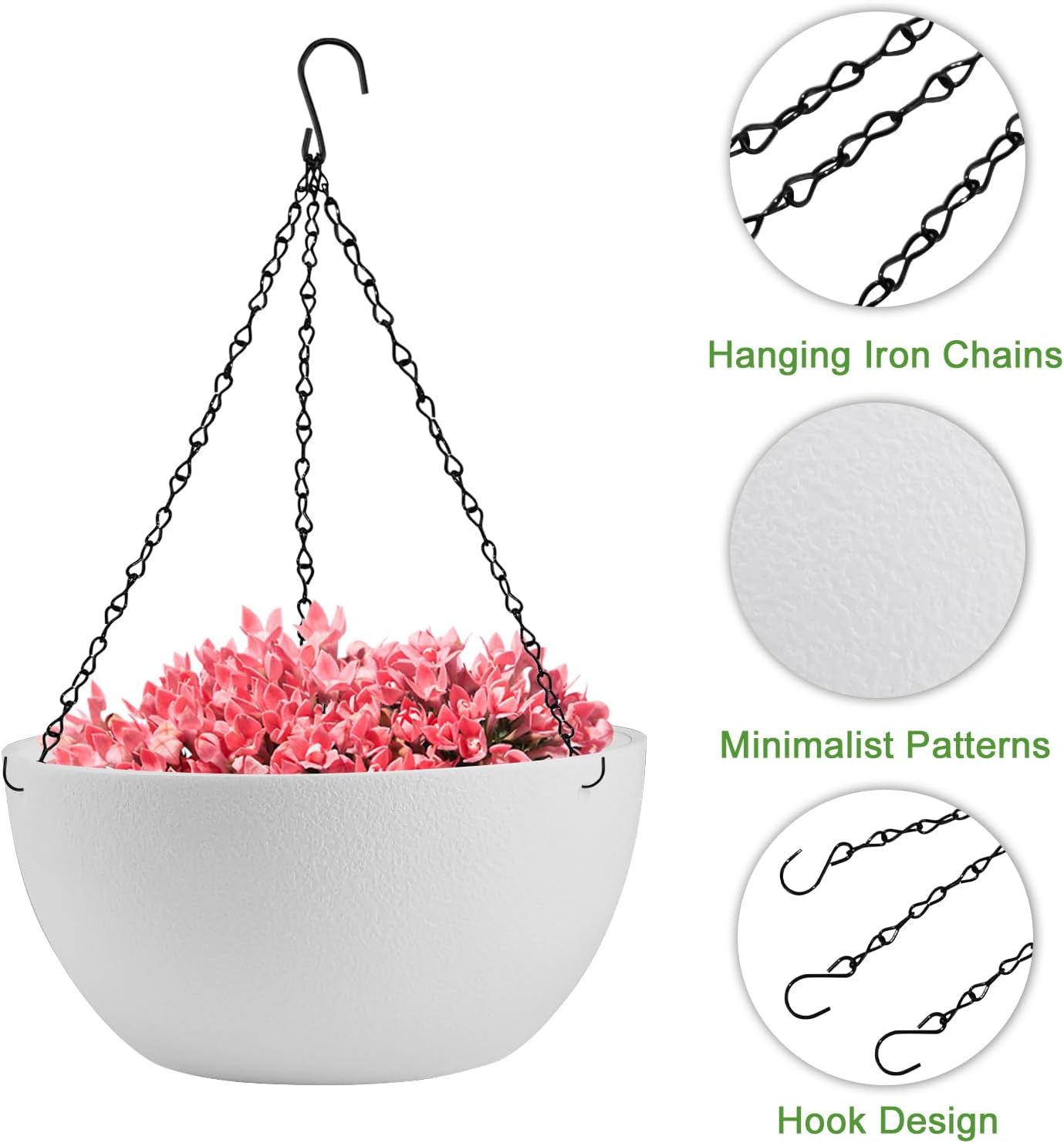 Enenes 2 Pack 13 Inch Large Hanging Planters Outdoor Indoor Round Flower Pots with Drainage Holes and Chain Decorative Hanging Baskets for Garden Porch Balcony Home Decor