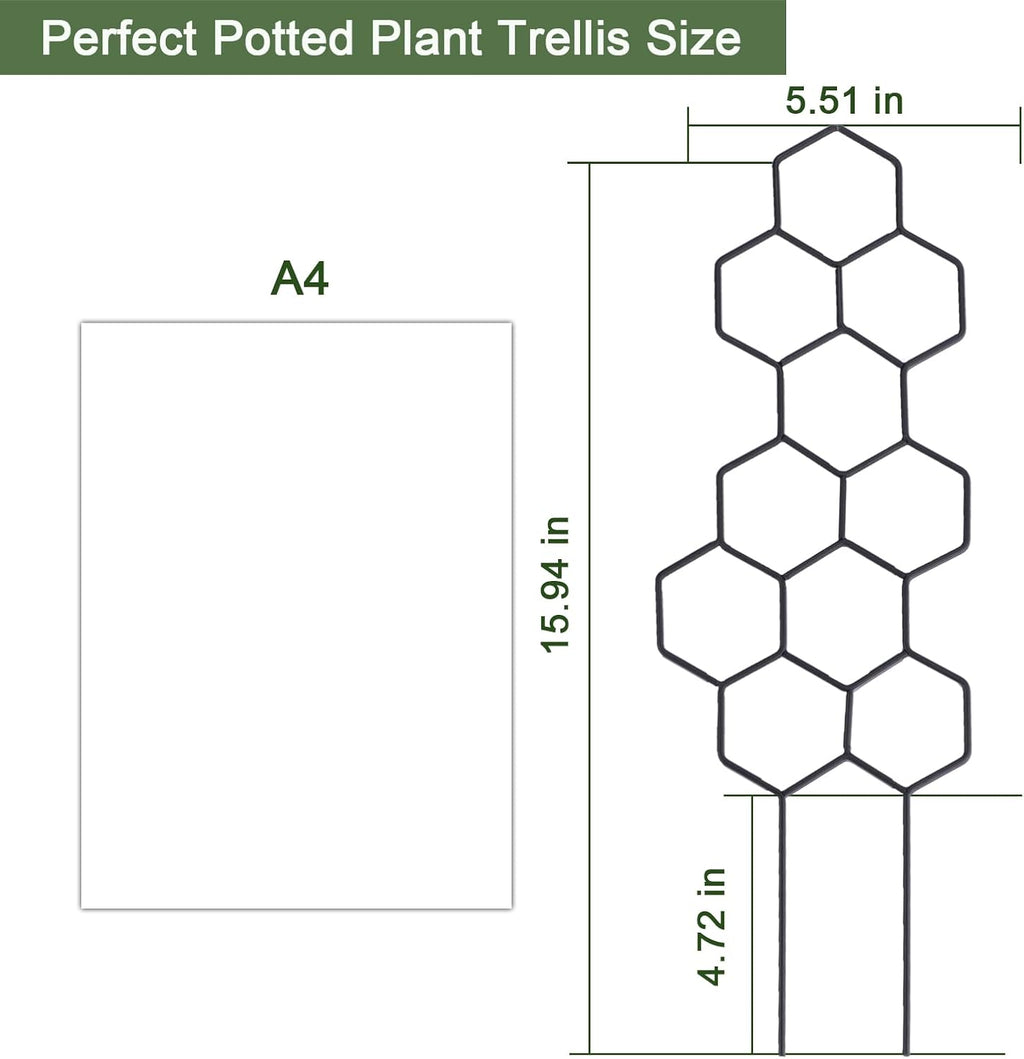 Small Trellis for Potted Plants, 15.94 inch Metal Plant Trellis for Climbing Plants Indoor Pot Honeycomb Shape Lattice for Ivy Vines Hoya Houseplants Flower 2 Pack