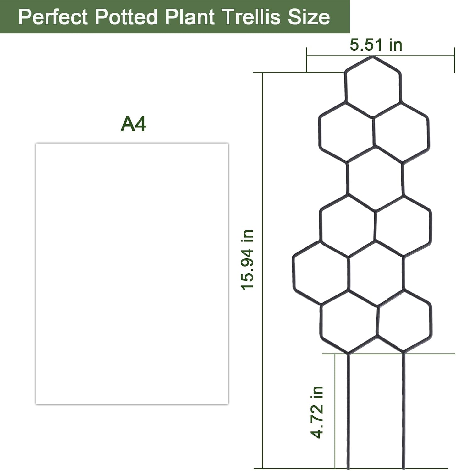 Small Trellis for Potted Plants, 15.94 inch Metal Plant Trellis for Climbing Plants Indoor Pot Honeycomb Shape Lattice for Ivy Vines Hoya Houseplants Flower 2 Pack