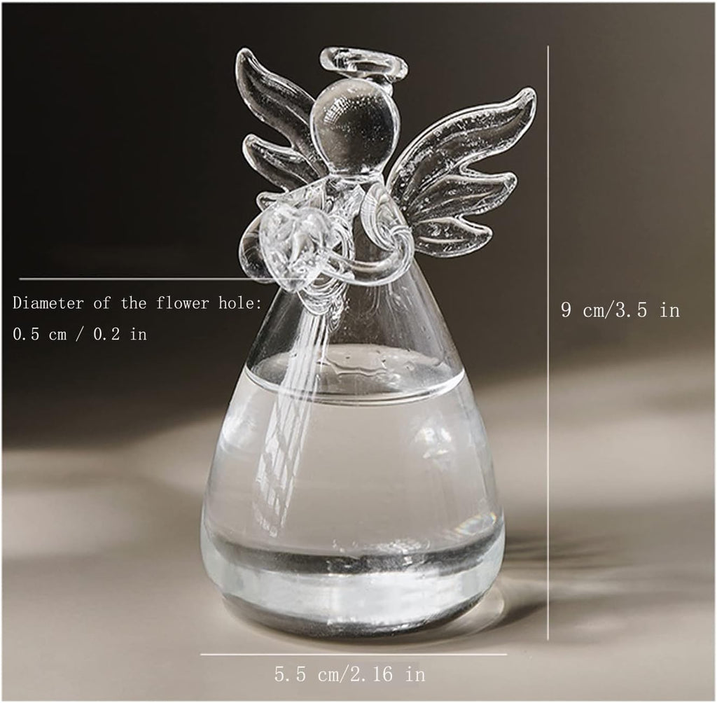 Angel Design Glass Vases Clear Flower Plant Terrarium Container Hanging Vase Wedding Decor Garden Ornaments Hanging Planter (Pack of 8)