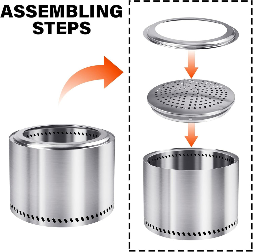 HGD 16 inch Smokeless Fire Pit for Outside, Stainless Steel Fire Pits, Smokeless FirePit Outdoor for Camping Backyard Patio Garden Picnic