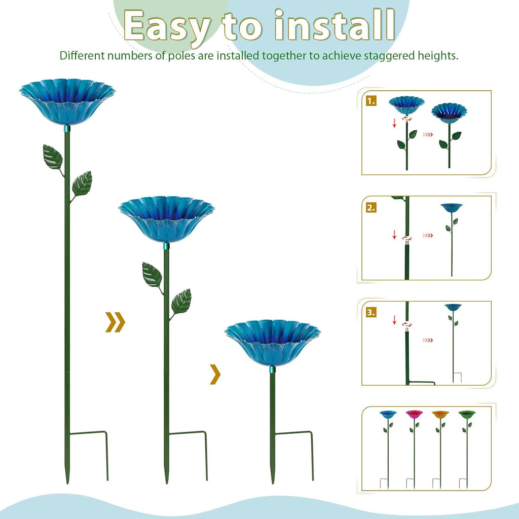 Large Bee Watering Station 4 Pack - Bee Bath for Garden Metal Butterfly Feeders Bowl with 5.32'' Flower Design Bird Bath for Outside Outdoors Garden Decor